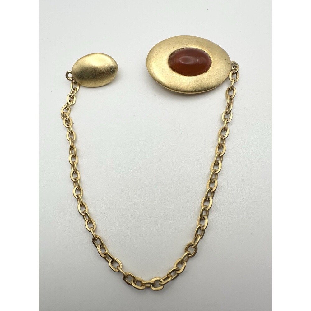 Vintage Gold Tone Cabochon Lucite Pin Brooch